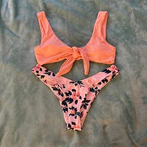 Zaful light pink bikini top w/floral bottoms